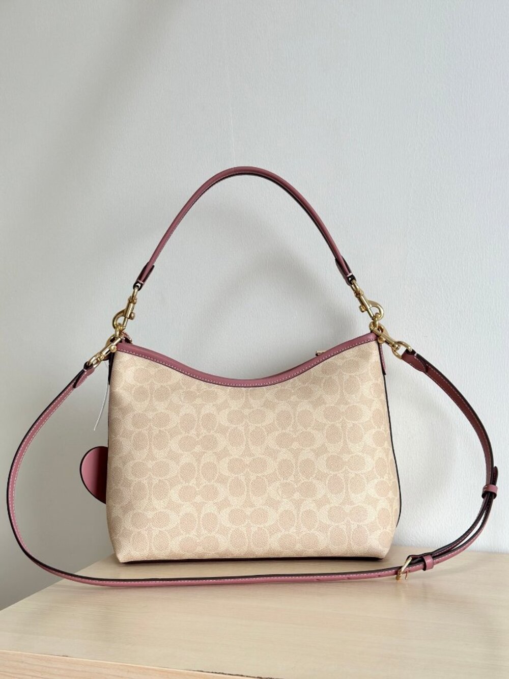 COACH Laurel Canvas Cream Pink Leather Shoulder Bag - Picture 2 of 9